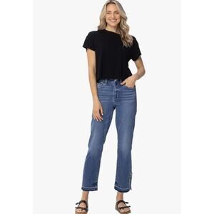 Judy Blue High Waist Fray Slit Release Hem Straight Leg Pants Women's 22W